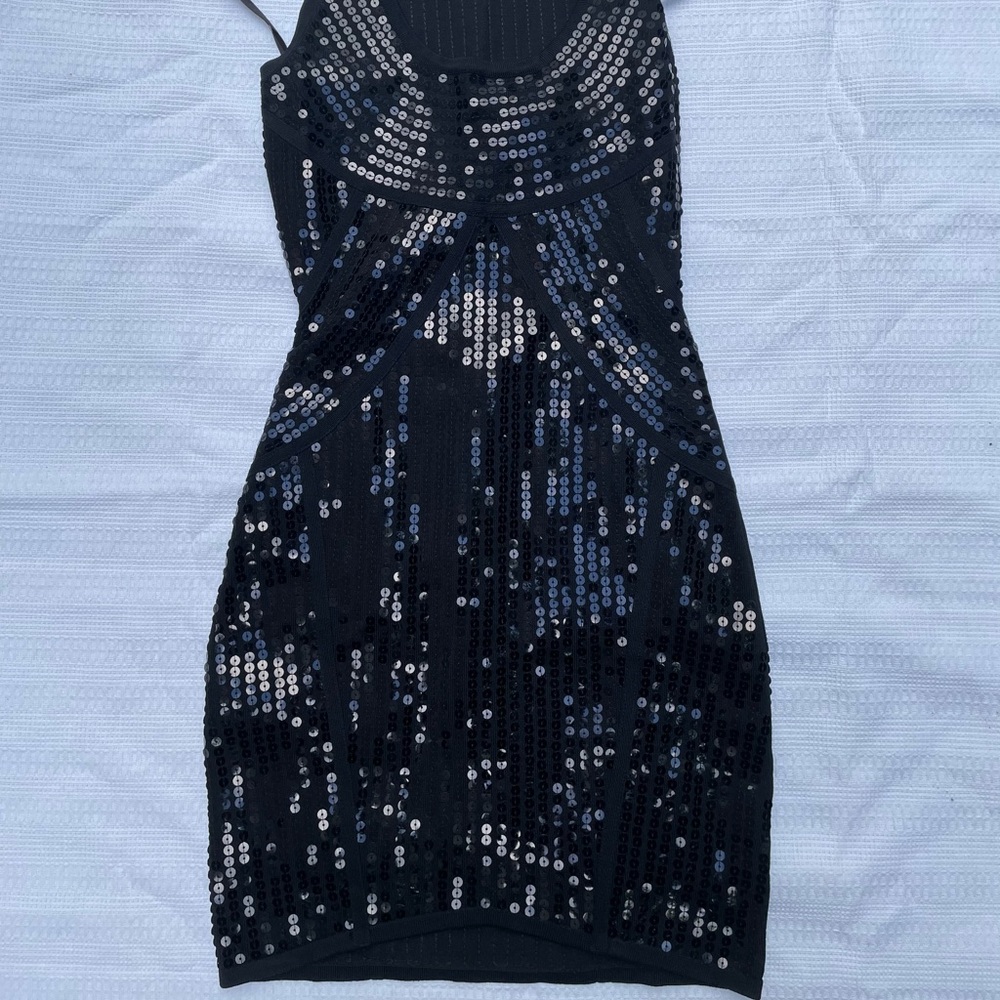 BEBE Sequin Black Dress. Fits 2,4.